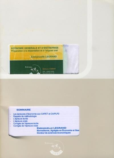 Image de ECONOMIE GENERALE ET D'ENTREPRISE AU CAPLP ET AU CAPET - POCHETTE - PREPARATION