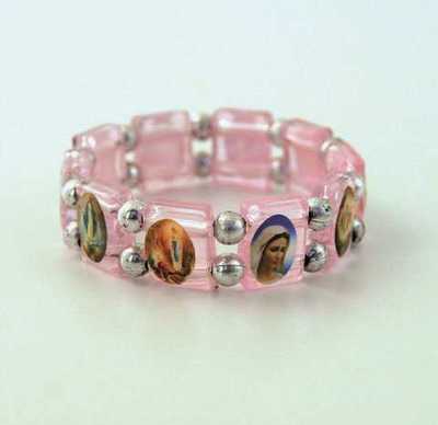 Image de Lot de 12 - Bracelet des Saints Patrons en plastique, coloris rose