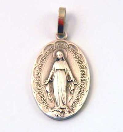 Image de Médaille miraculeuse ovale finition Vieil Argent, en laiton argenté, 19 mm Pack de 25