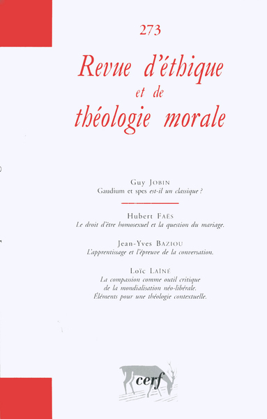 Image de REVUE D'ÉTHIQUE ET DE THÉOLOGIE MORALE 273
