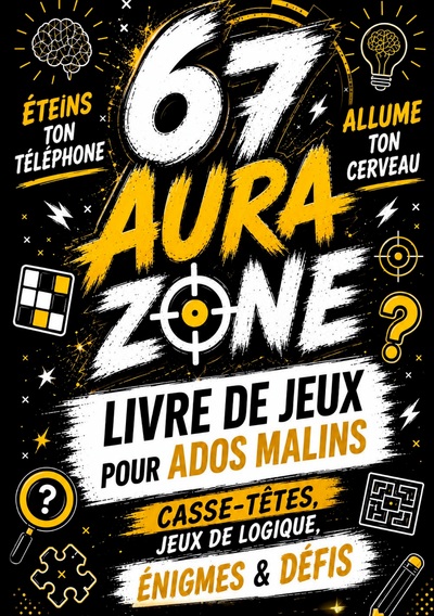 Image de 67 Livre de jeux pour ados malins: AURA ZONE: Casse-têtes, jeux de logique, énigmes & défis   Éteins ton téléphone. Allume ton cerveau