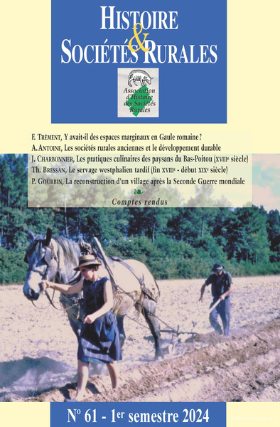 Picture of HISTOIRE & SOCIETES RURALES, NO 61. 1ER SEMESTRE 2024