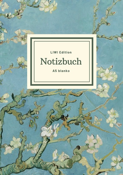 Picture of Notizbuch schön gestaltet mit Leseband - A5 Hardcover blanko - 100 Seiten 90g/m² - Motiv „Blühende Mandelbaumzweige", van Gogh - FSC Papier