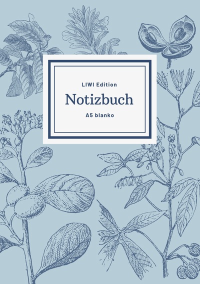 Picture of Notizbuch schön gestaltet mit Leseband - A5 Hardcover blanko - 100 Seiten 90g/m² - floral hellblau - FSC Papier