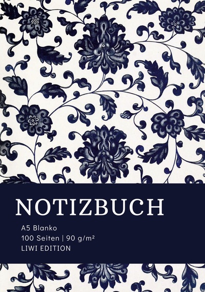 Picture of Notizbuch A5 Blanko - 100 Seiten 90g/m² - Soft Cover floral blau - FSC Papier