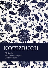Picture of Notizbuch A5 Blanko - 100 Seiten 90g/m² - Soft Cover floral blau - FSC Papier