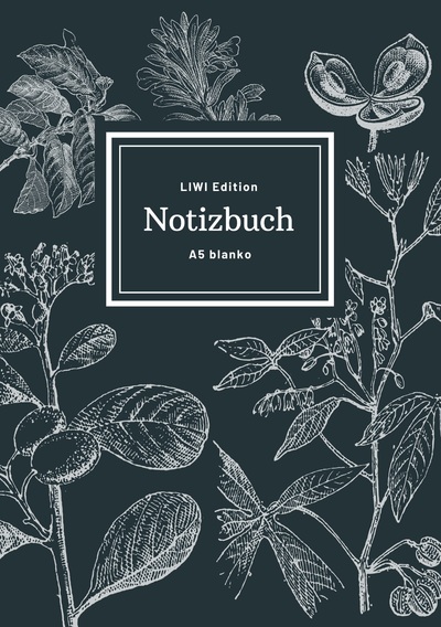 Picture of Notizbuch schön gestaltet mit Leseband - A5 Hardcover blanko - 100 Seiten 90g/m² - floral dunkelgrau - FSC Papier