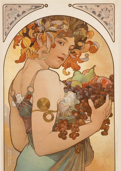 Picture of Notizbuch schön gestaltet mit Leseband - A5 Hardcover blanko - Alfons Mucha "Früchte" - 100 Seiten 90g/m² - FSC Papier