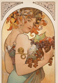 Picture of Notizbuch schön gestaltet mit Leseband - A5 Hardcover blanko - Alfons Mucha "Früchte" - 100 Seiten 90g/m² - FSC Papier