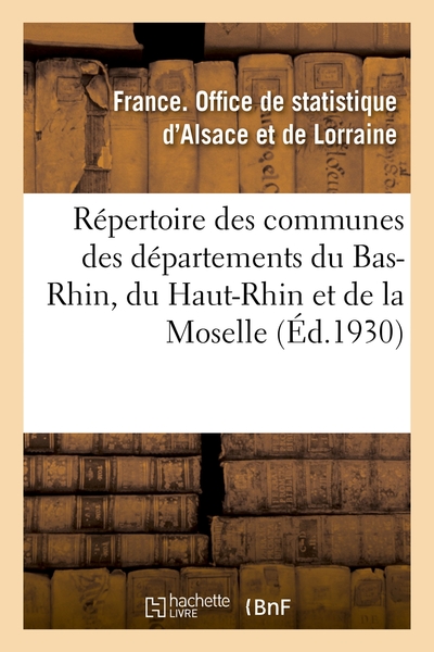 Picture of Répertoire des communes des départements du Bas-Rhin, du Haut-Rhin et de la Moselle