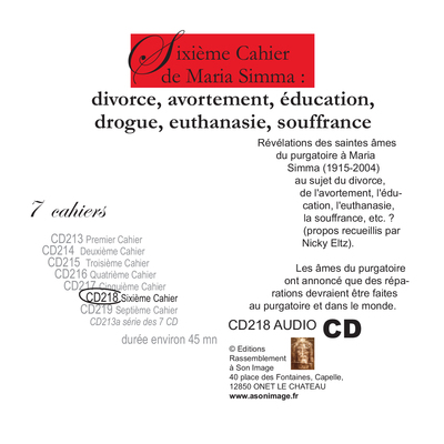 Image de Sixième cahier de Maria Simma : divorce, avortement, éducation, drogue, euthanasie, souffrance - livre audio - CD218