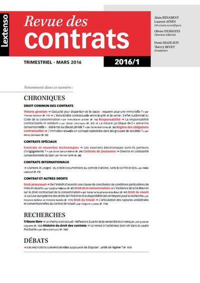 Image de REVUE DES CONTRATS N 1 - 2016