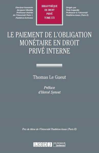 Picture of le paiement de l'obligation monétaire en droit privé interne