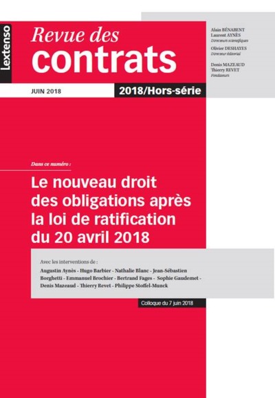 Image de REVUE DES CONTRATS.LE NOUVEAU DROIT DES OBLIGATIONS APRES LA LOI DE RATIFICATION
