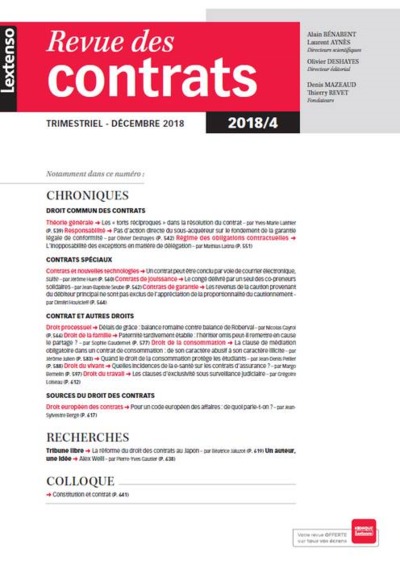 Image de REVUE DES CONTRATS N 4-2018
