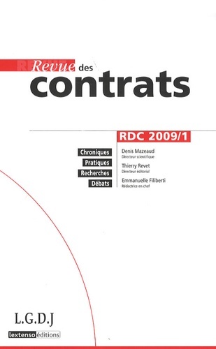 Image de REVUE DES CONTRATS N 1 - 2009