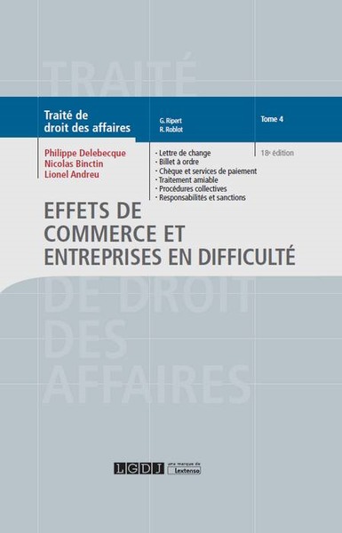 Picture of EFFETS DE COMMERCE ET ENTREPRISES EN DIFFICULTE TOME 4 18EME EDITION