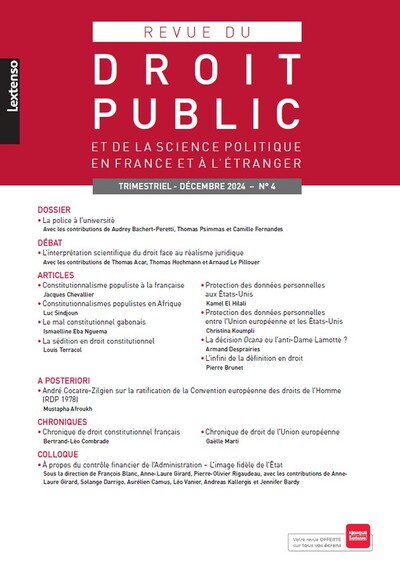 Image de Revue du droit public et de la science politique en France et à l'étranger N°4-2024
