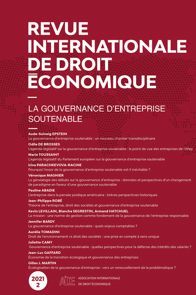 Picture of Revue internationale de droit économique 2021/2 - La gouvernance d'entreprise soutenable