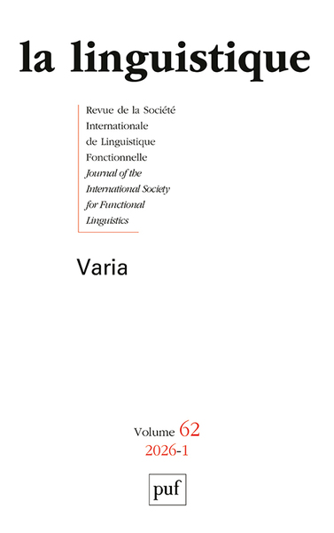Image de La linguistique 2026, VOL. 62(1)