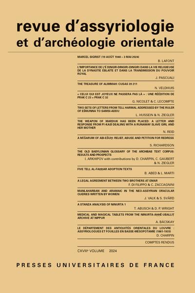 Picture of Revue d'assyriologie et d'archéologie orientale 2024, vol. 118