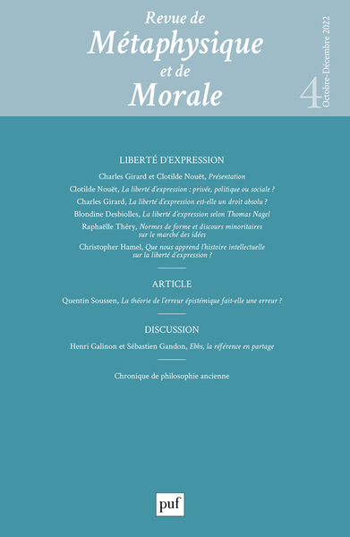 Picture of Revue de métaphysique et de morale 2022-4