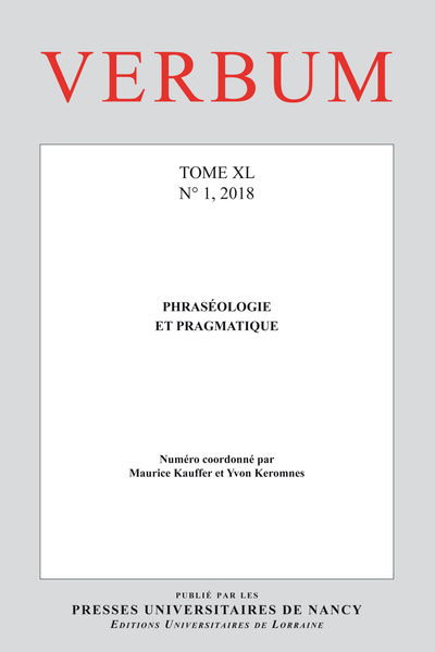 Picture of VERBUM, N 1/2018. PHRASEOLOGIE ET PRAGMATIQUE