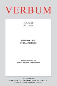 Picture of VERBUM, N 1/2018. PHRASEOLOGIE ET PRAGMATIQUE