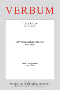 Picture of VERBUM, N 2/2017. L'INVERSION (PRO)NOMINALE DU SUJET
