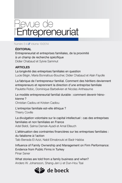 Picture of REVUE DE L'ENTREPRENEURIAT N.3-4 VOLUME 13/2014