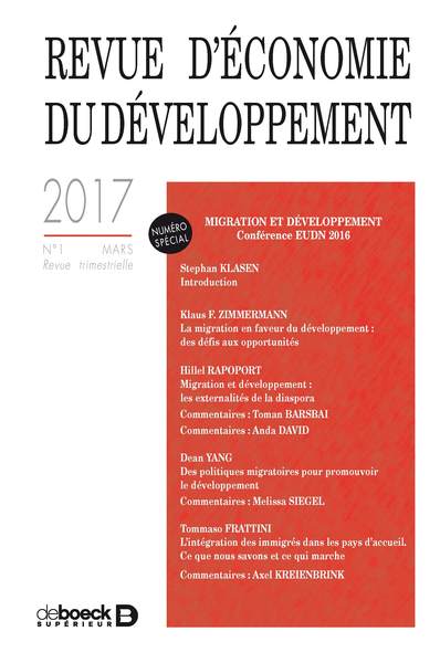 Picture of Revue d'économie du développement 2017/1 - migration et développement