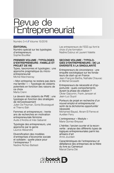 Picture of Revue de l'entrepreneuriat 2016/3-4