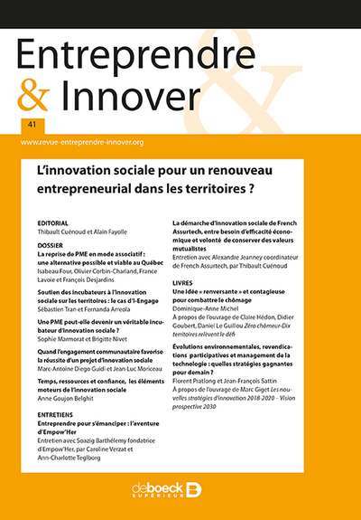 Image de Entreprendre & Innover 2019/2 - 41 - L'innovation sociale pour un renouveau entrepreneurial dans les