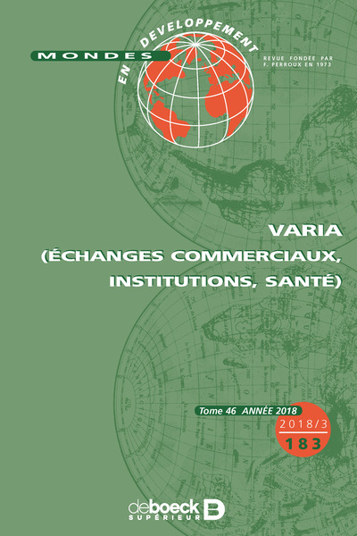 Picture of Mondes en développement 2018/3 - 183 - Varia (échanges commerciaux, institutions, santé)