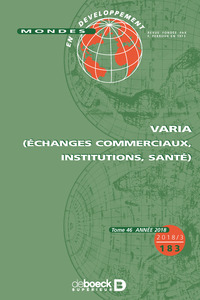 Picture of Mondes en développement 2018/3 - 183 - Varia (échanges commerciaux, institutions, santé)