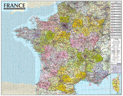 Image de France 1/1M050 (Carte Murale Laminée - Avec Barres