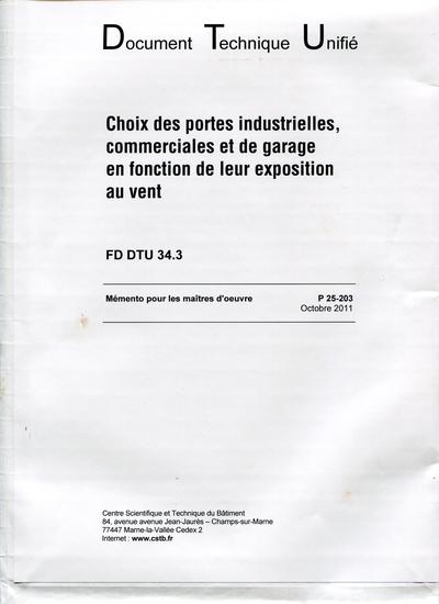 Picture of FD DTU 34.3 CHOIX DES PORTES INDUSTRIELLES, COMMERCIALE ET DE GARAGE EN FONCTION