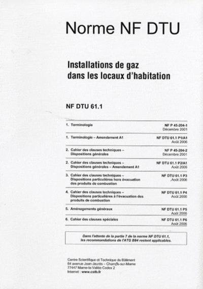 Picture of DTU 61.1 INSTALLATIONS DE GAZ DANS LES LOCAUX D'HABITATION