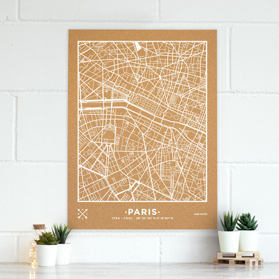 Image de WOODY MAP VILLE XL - PARIS - BLANC 90 CM X 60 CM