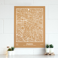 Image de WOODY MAP VILLE XL - PARIS - BLANC 90 CM X 60 CM
