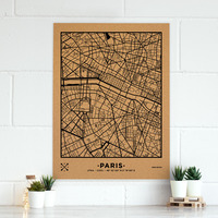 Image de WOODY MAP VILLE XL - PARIS - NOIR 90 CM X 60 CM