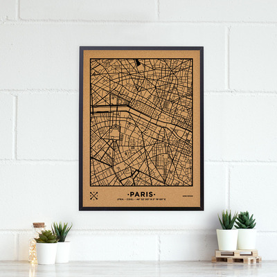 Image de WOODY MAP VILLE L PARIS CADRE NOIR 63 CM X 48 CM