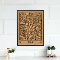 Image de WOODY MAP VILLE L PARIS CADRE NOIR 63 CM X 48 CM