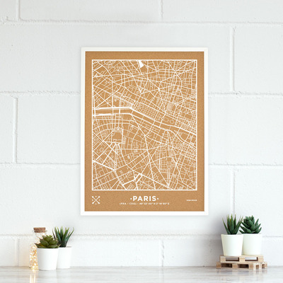 Image de WOODY MAP VILLE L PARIS CADRE BLANC 63 CM X 48 CM