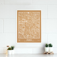 Image de WOODY MAP VILLE L PARIS CADRE BLANC 63 CM X 48 CM