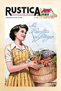 Image de CARNET DE NOTES VINTAGE 1 FEMME AVEC LEGUMES LES RECOLTES AU POTAGER