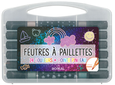 Image de BOITE DE 12 FEUTRES A PAILLETTES (24 COULEURS)