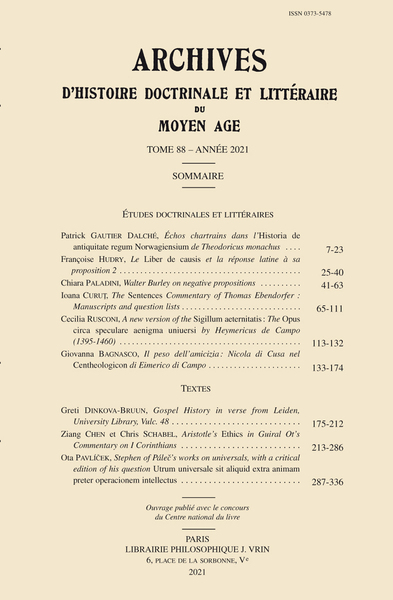 Image de Archives d'Histoire littéraire et doctrinale du Moyen Âge LXXXVIII – 2021