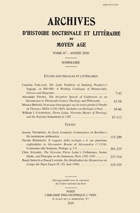 Image de Archives d'Histoire littéraire et doctrinale du Moyen Âge LXXXVII – 2020
