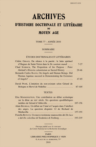 Image de Archives d'Histoire litteraire et doctrinale du Moyen-Age LXXVII - 2010